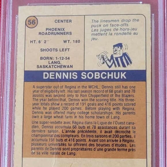 GRADED AND SEALED, 1974 DENNIS SOBCHUK, PHOENIX ROAD RUNNERS, WHA HOCKEY CARD!!! - Picture 3 of 4